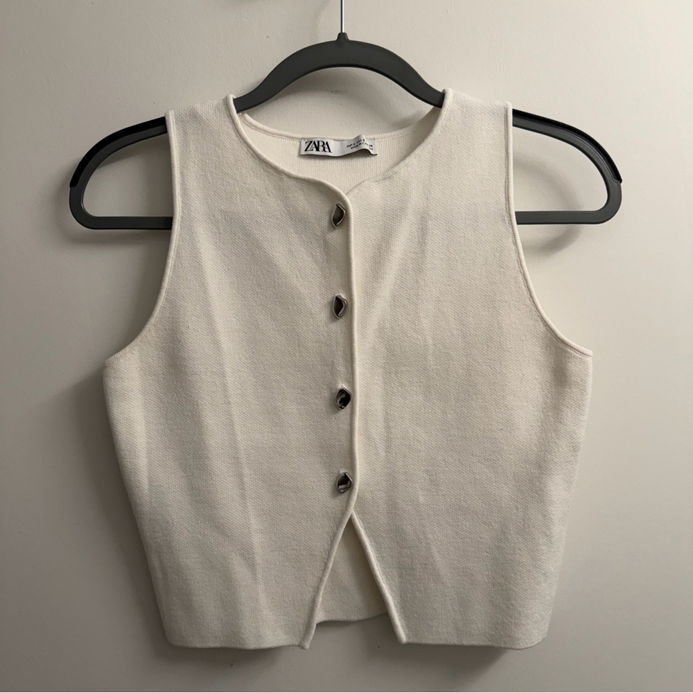 Zara White Button-Up Vest Top